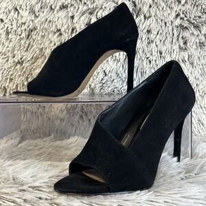 Vince Camuto Black Rallien Peep Toe Stiletto Heels Black Suede Size 6 NWOT‎